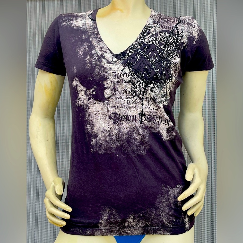 Archaic by Affliction Gray and White Graphic Tee size S